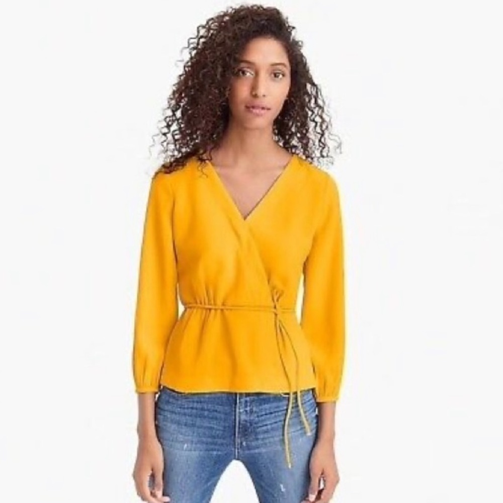J. Crew Size 10 Drapey Crepe Faux Wrap Top Blouse Rich Gold H2847